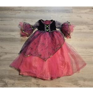 Pink Witch Costume Size 4-5 Dress Hat Halloween Girls Cracker Barrel Spider